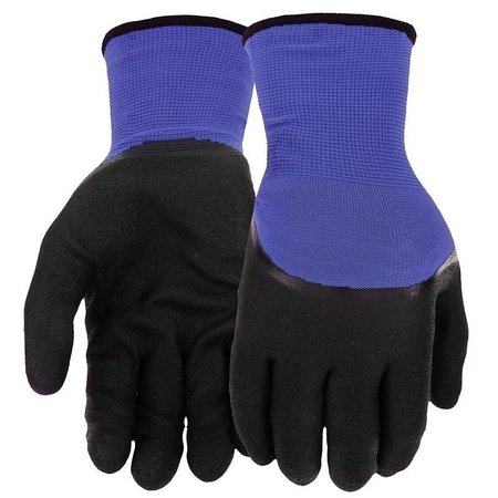 WEST CHESTER Dipped Gloves, Men's, L, Elastic Knit Wrist Cuff, Nitrile Coating, Polyester Glove, BlackBlue 93056/L